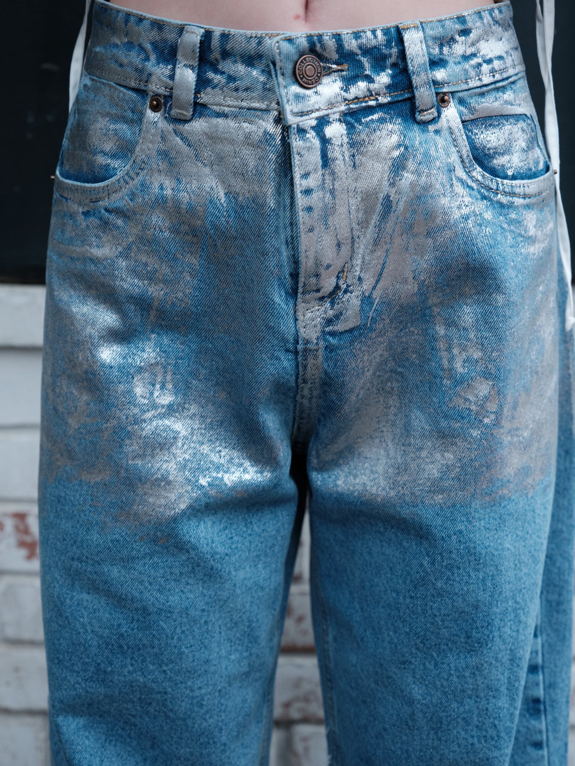 Jean Con Foil Plateado