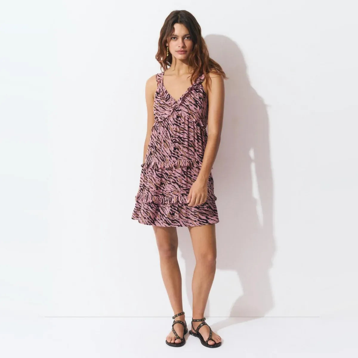 Mini Vestido Volantes Estampado Zebra