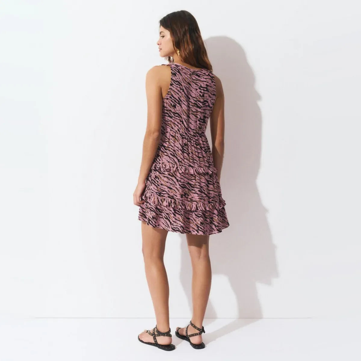 Mini Vestido Volantes Estampado Zebra