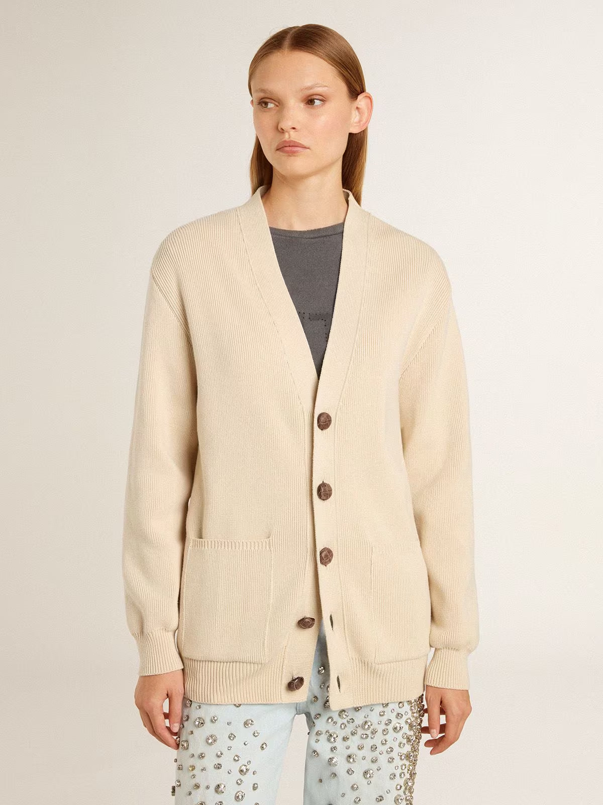 Cardigan Golden Knit With Logo