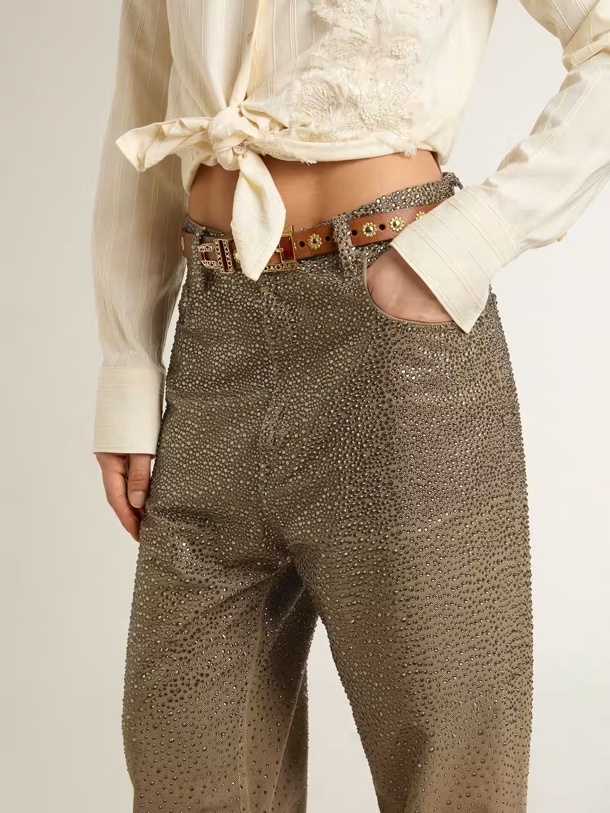 Pantalon Kim Denim Sky Wash With Crystal GOLDEN GOOSE PANTALONES Malva CO