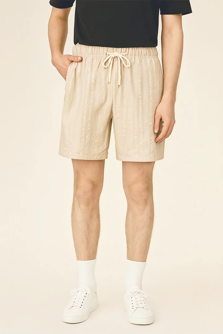 Short Tejido Rayas Beige Trenzado