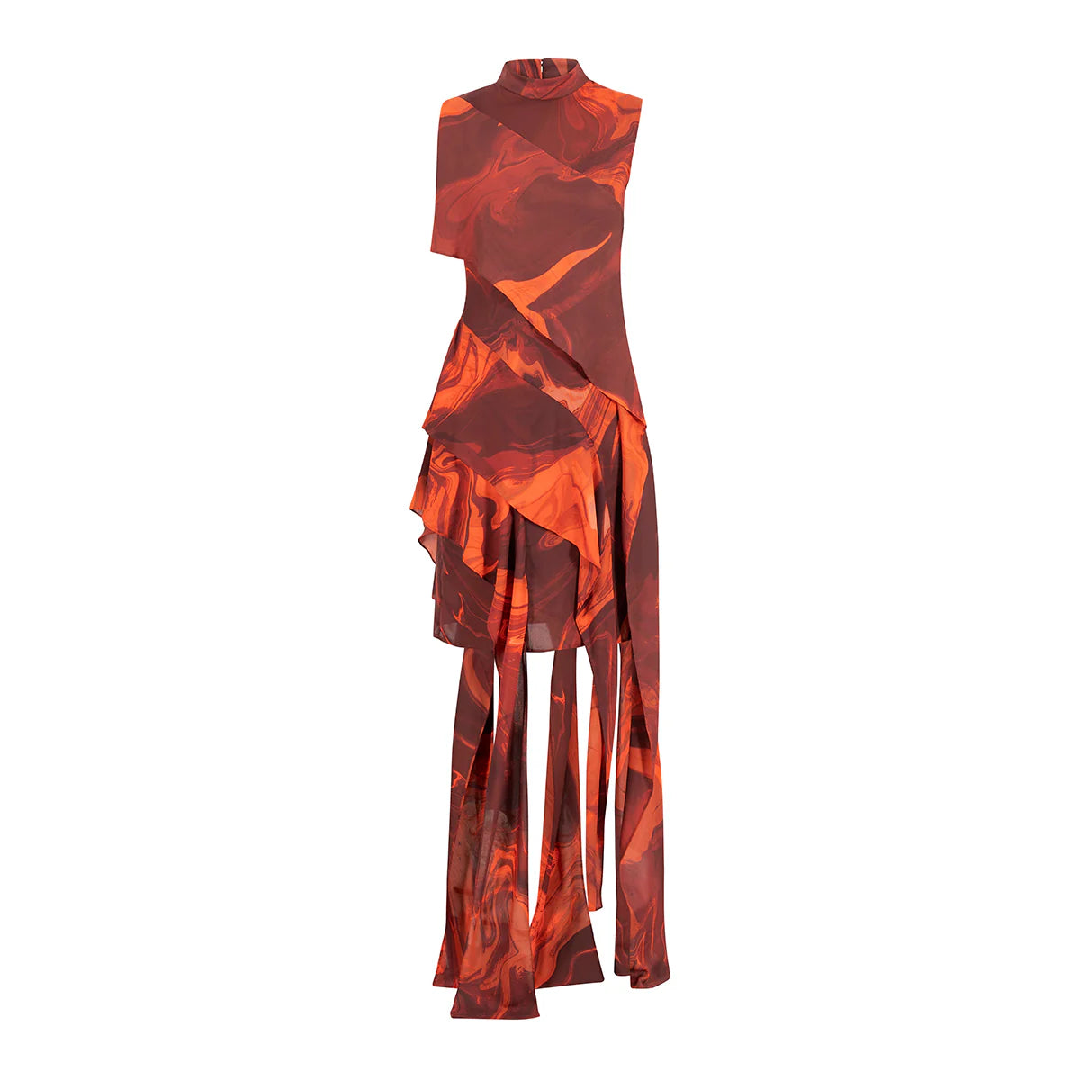 Midi Vestido Printed Volant