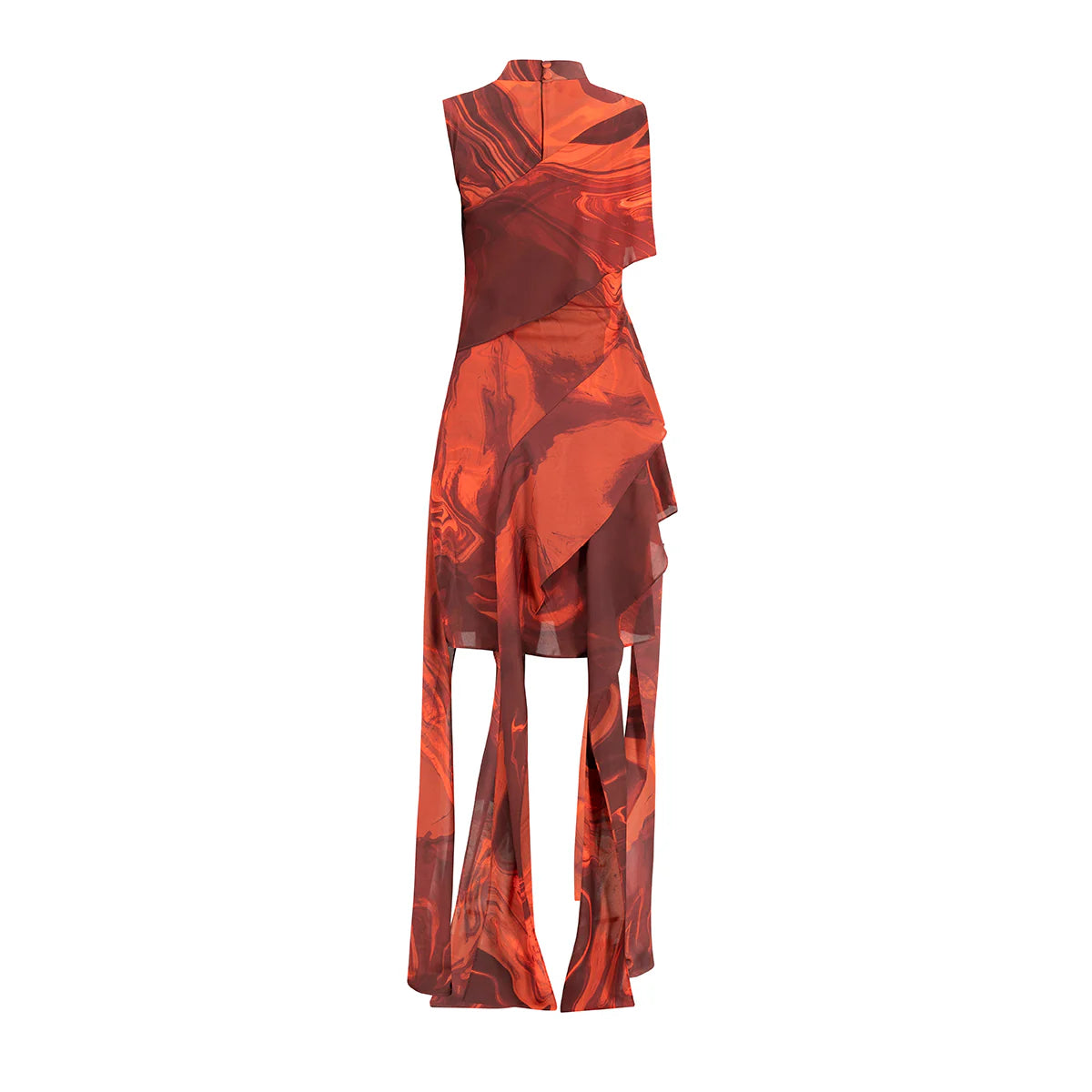 Midi Vestido Printed Volant