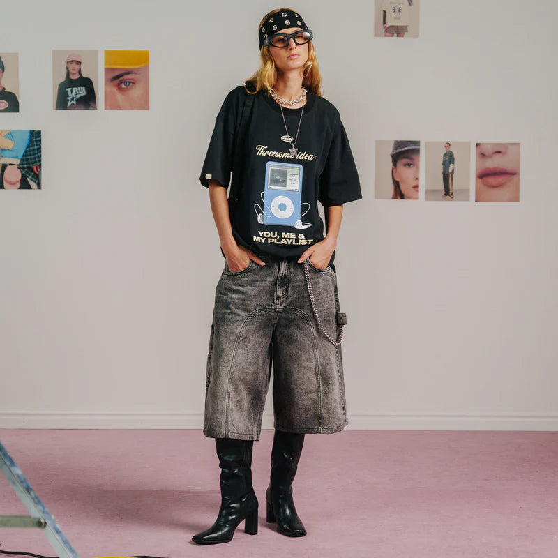 Pantalones Cortos Vaqueros Con Cortes Negro