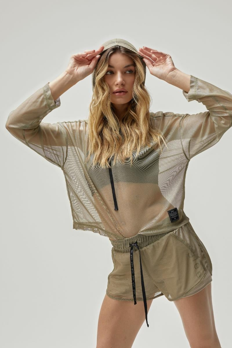 Hoodie con Capucha en Malla Translucida