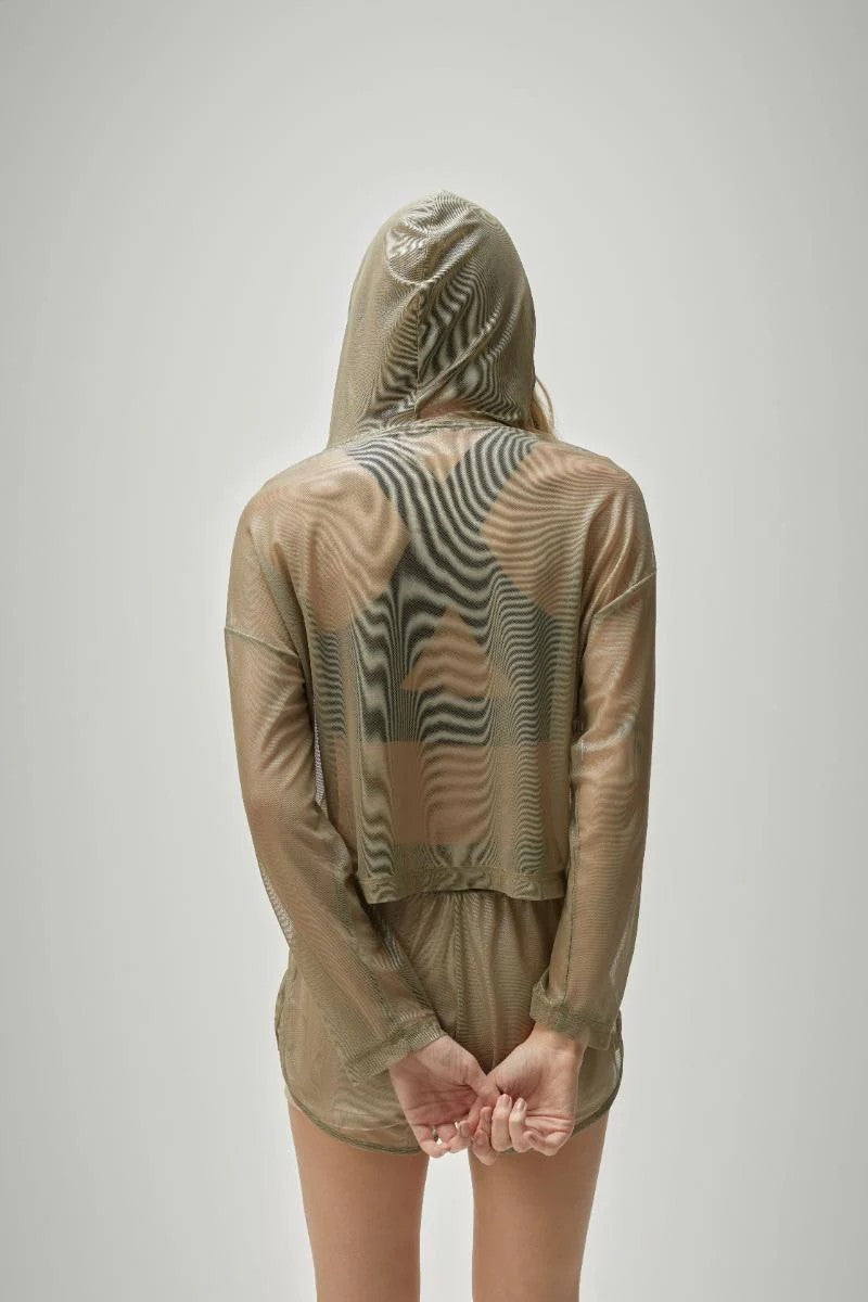 Hoodie con Capucha en Malla Translucida