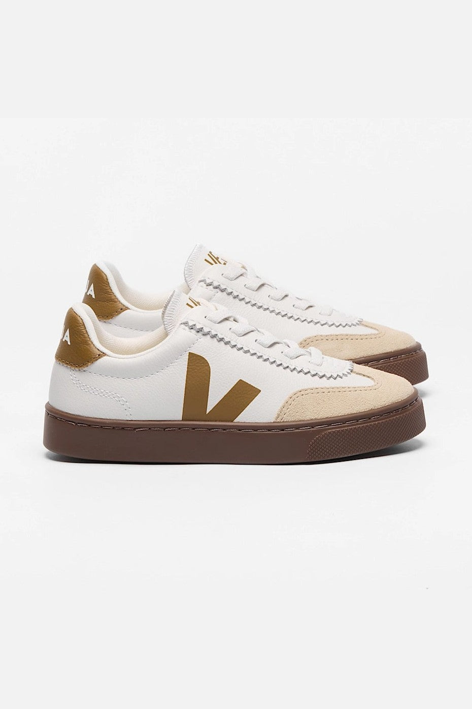 Tenis Veja Kids Volley Elastic Laces Leather White Almond Bark