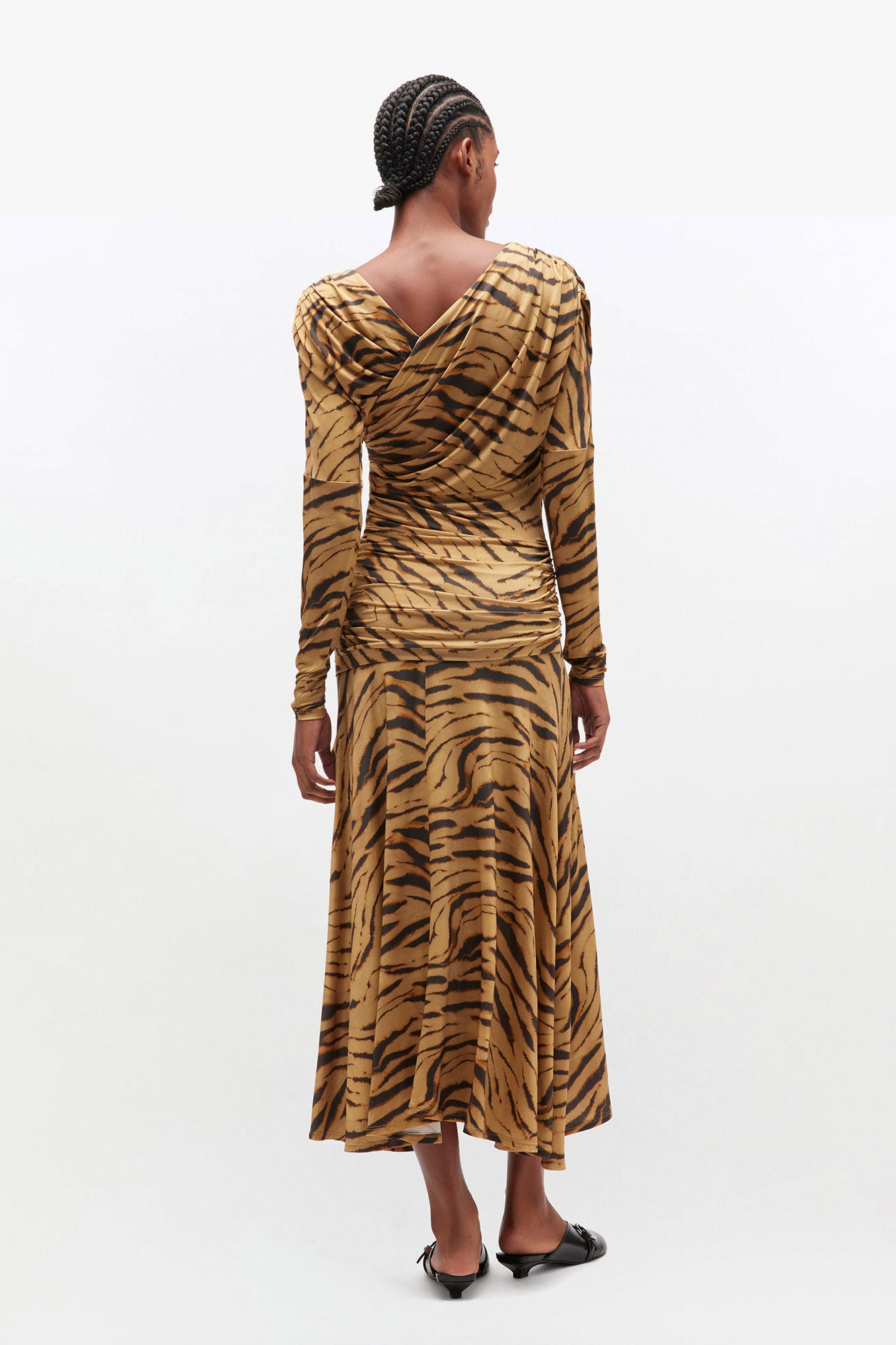 Midi Vestido Printed Shiny Jersey Ruched