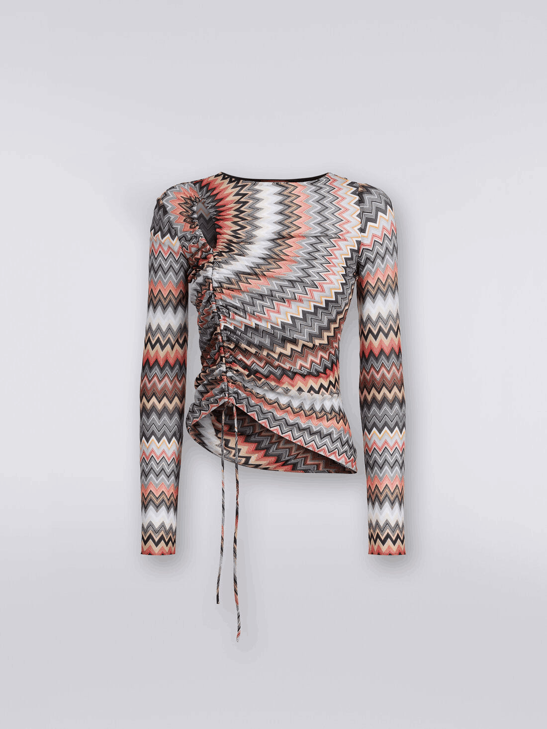 Camisa De Manga Larga Zigzag Con Adornos Y Detalle Cut-Out