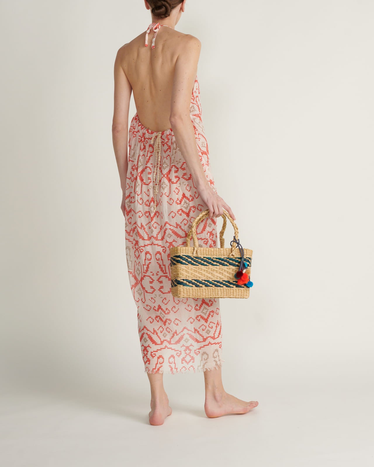 Bolsa Tote Bag Rayas Pompon Natural