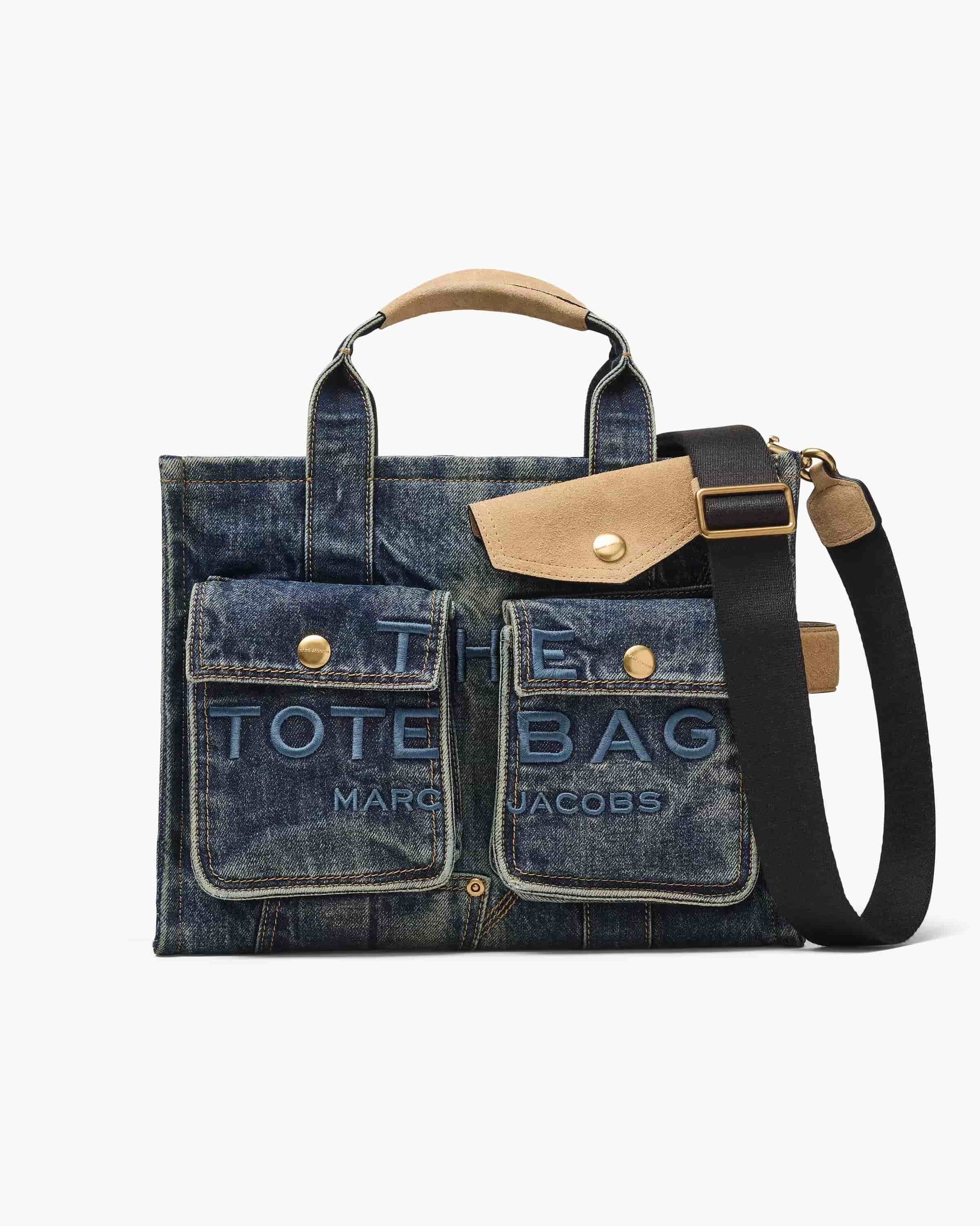 The Denim Suede Medium Cargo Tote Bag