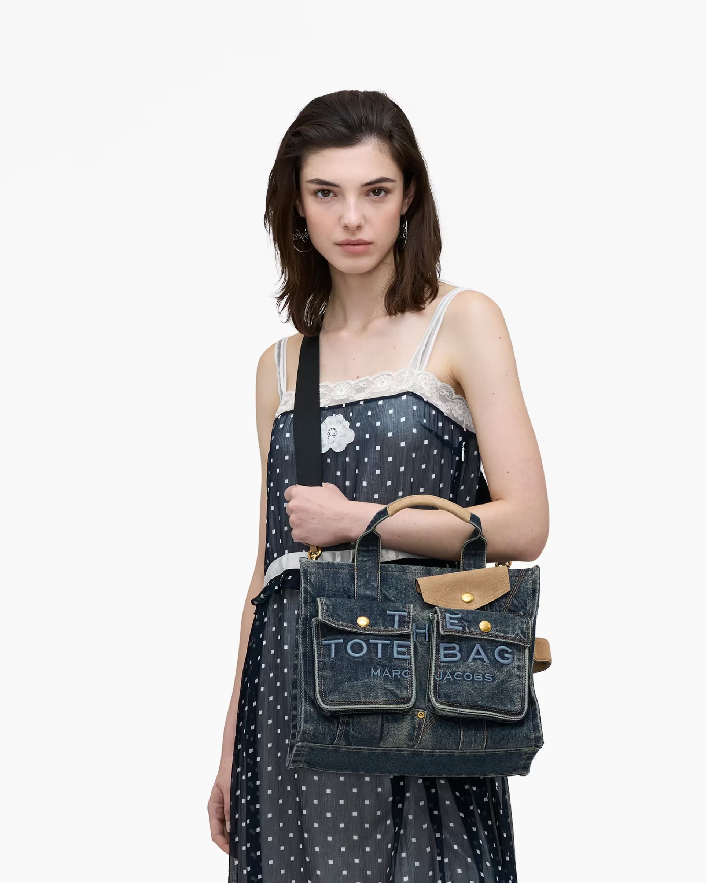 The Denim Suede Medium Cargo Tote Bag