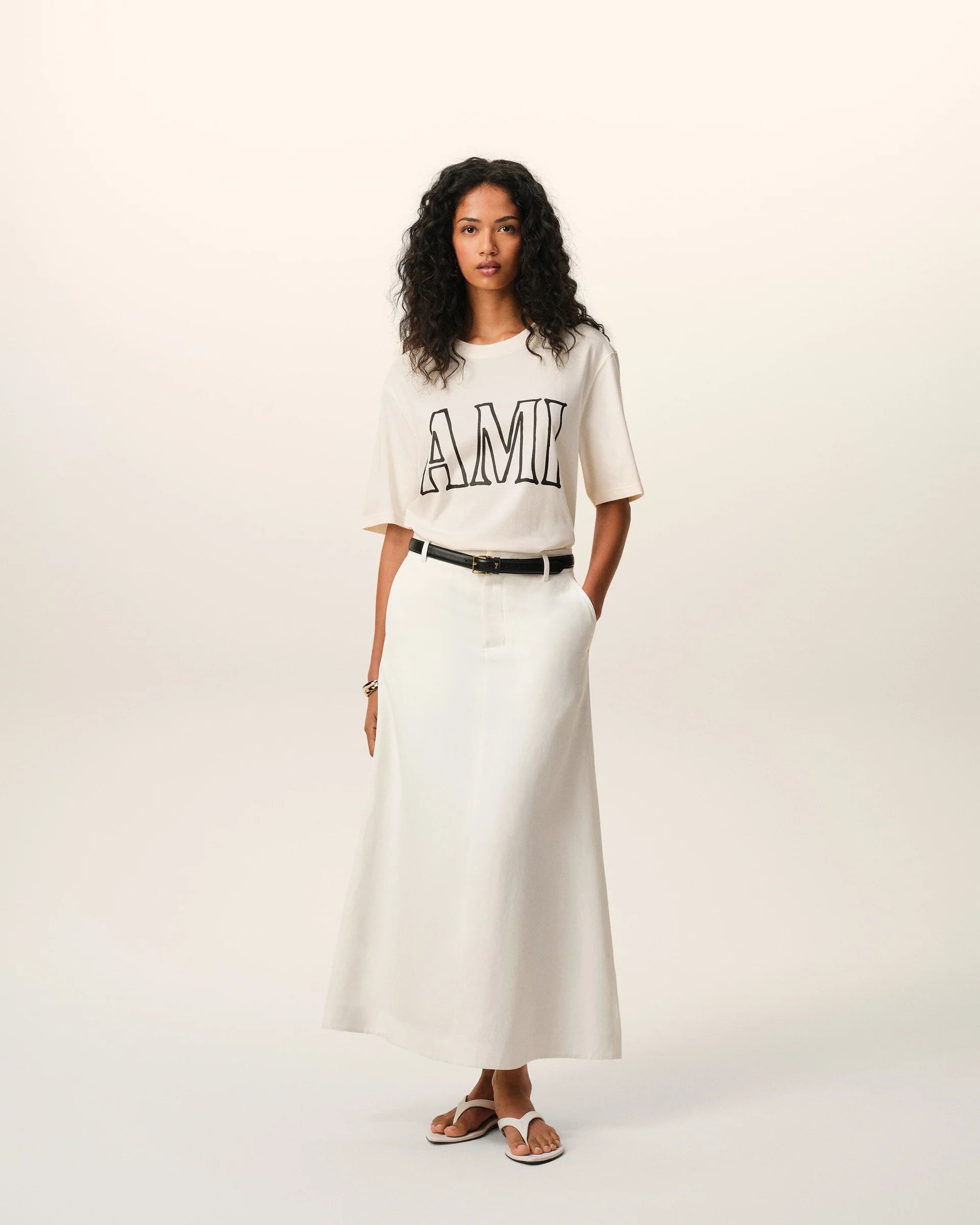 T-Shirt Blanca De Algodón Con Estampado Ami Paris