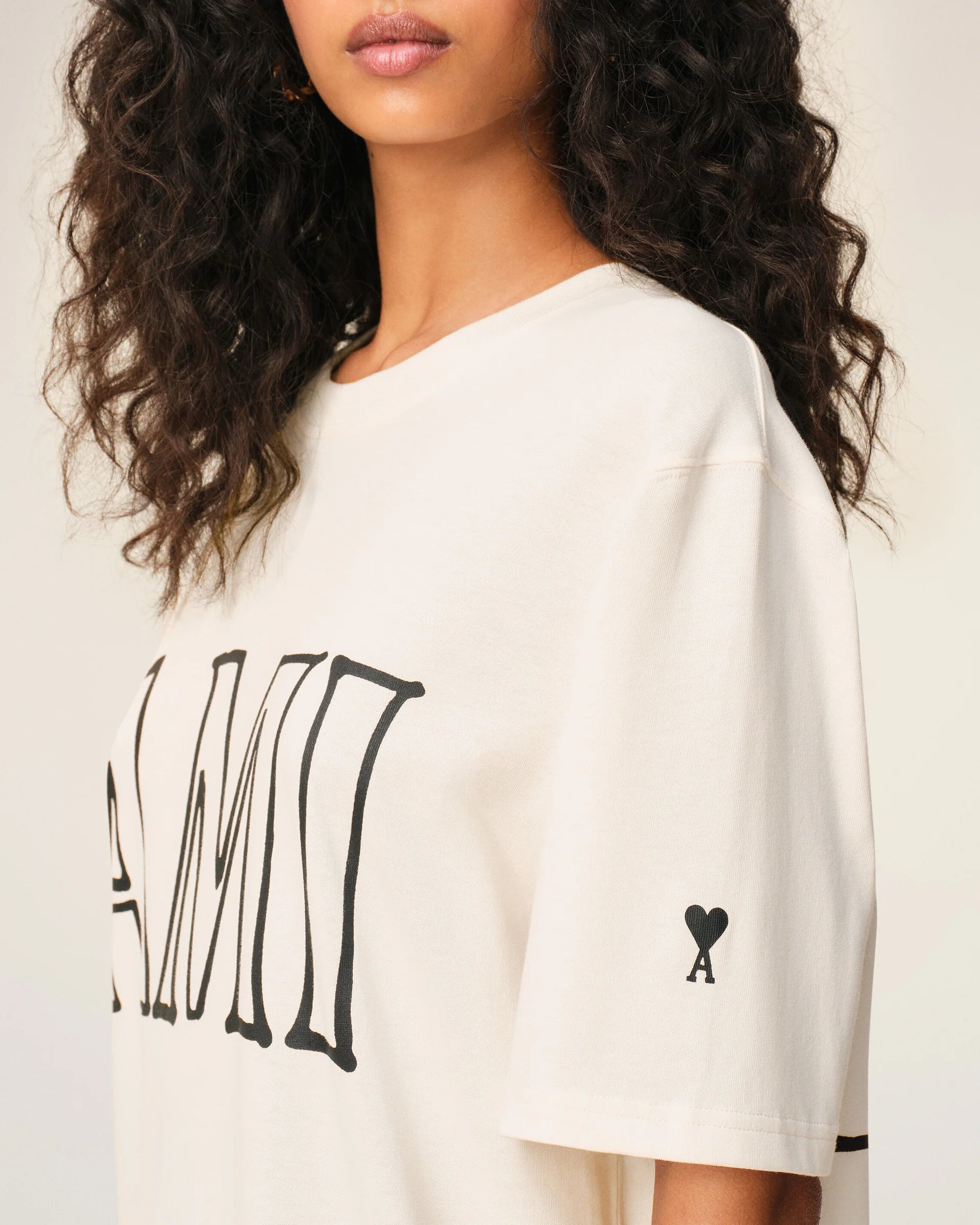 T-Shirt Blanca De Algodón Con Estampado Ami Paris