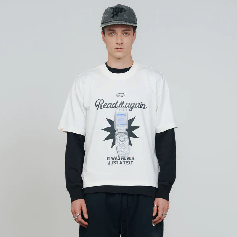 T-Shirt Cuadrada Text Me Blanca