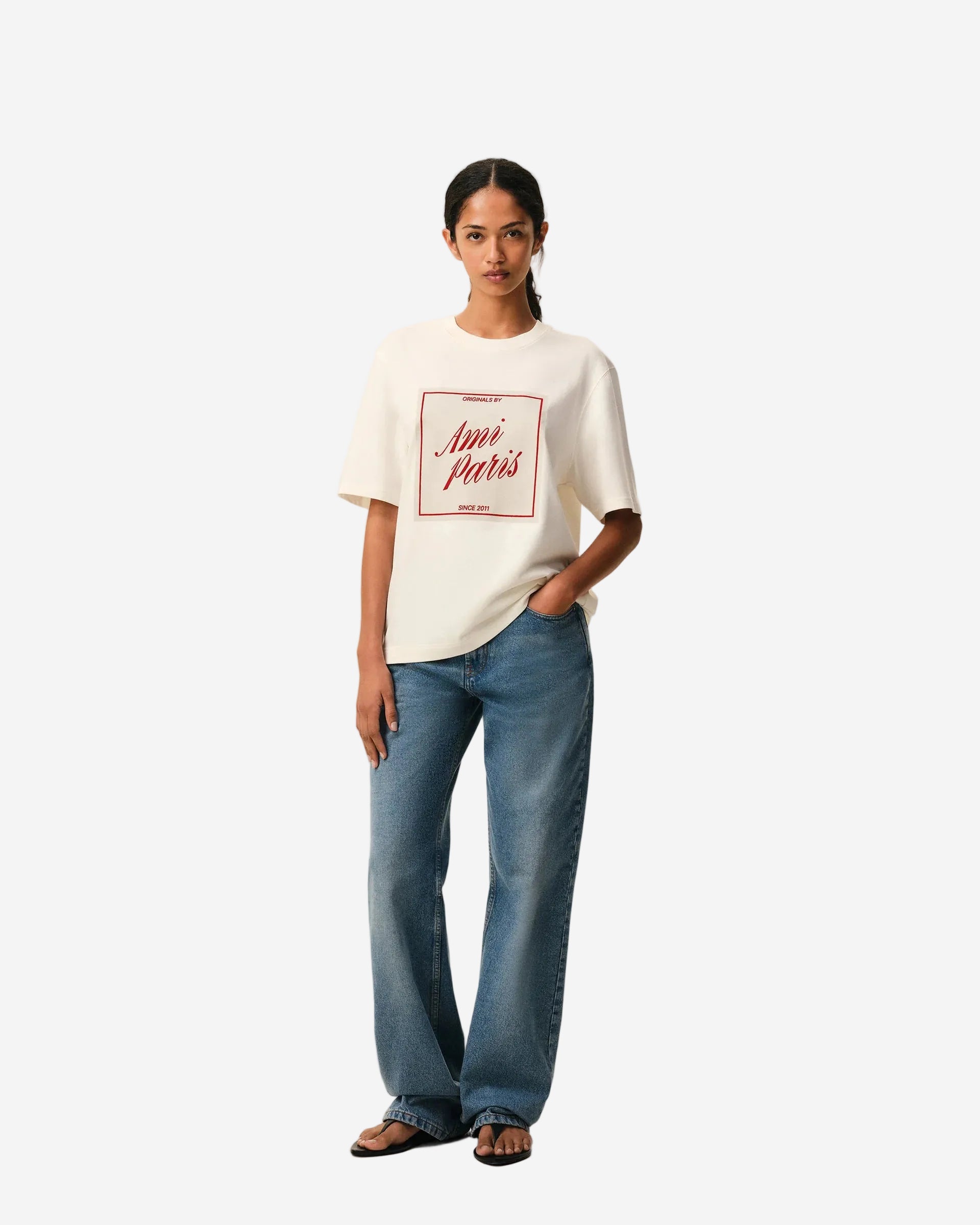T-Shirt Blanca De Algodón Con Estampado Ami Paris Heritage T-SHIRT Malva CO