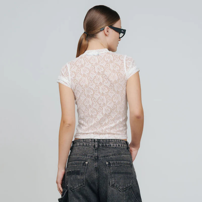 T-Shirt De Bebé Con Encaje Floral Blanca