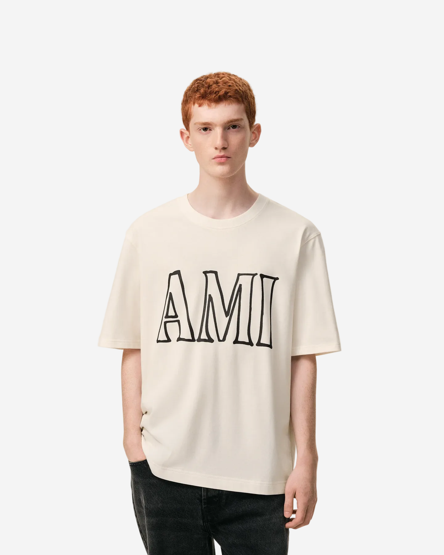 T-Shirt Blanca De Algodón Con Estampado Ami Paris Unisex