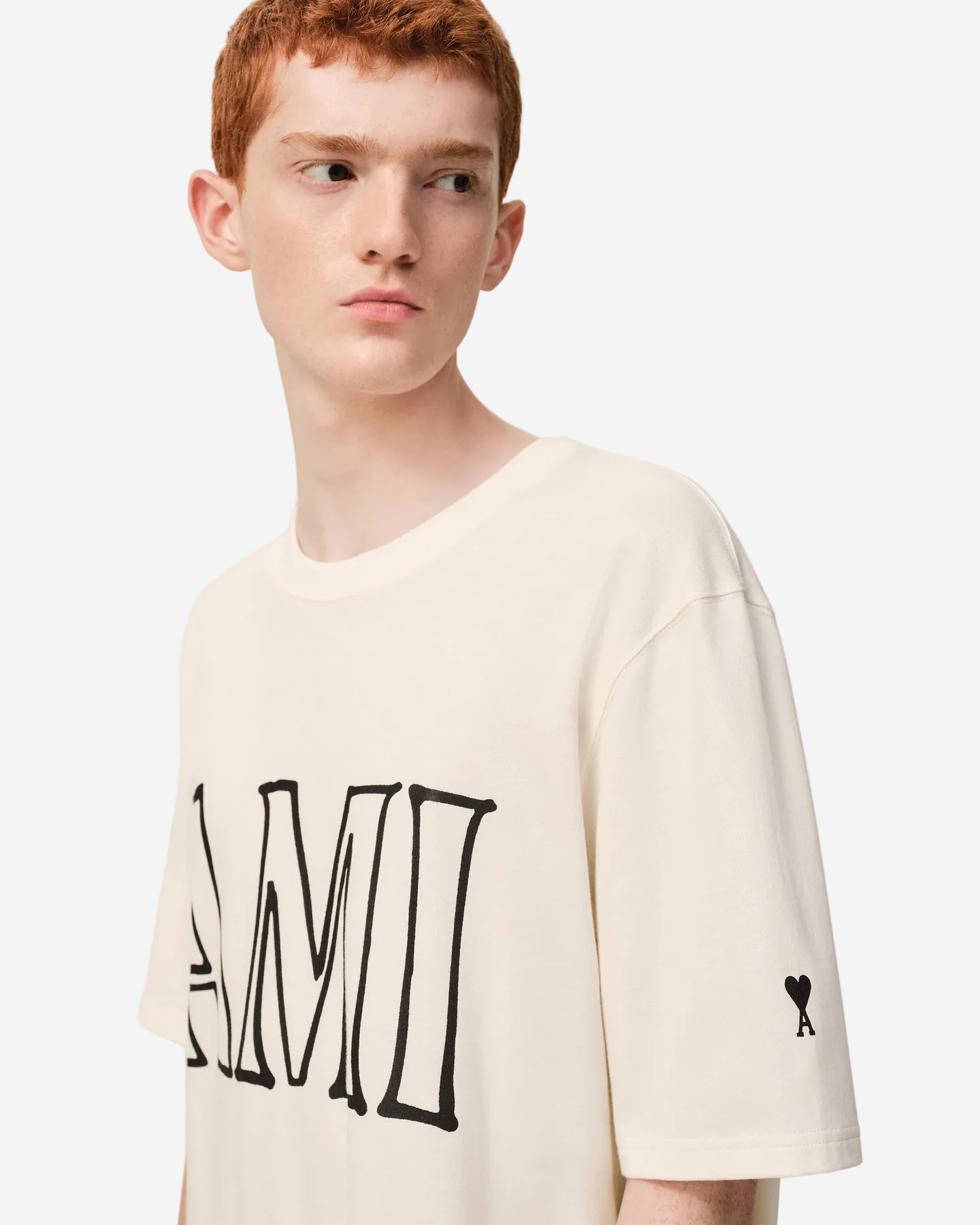 T-Shirt Blanca De Algodón Con Estampado Ami Paris Unisex