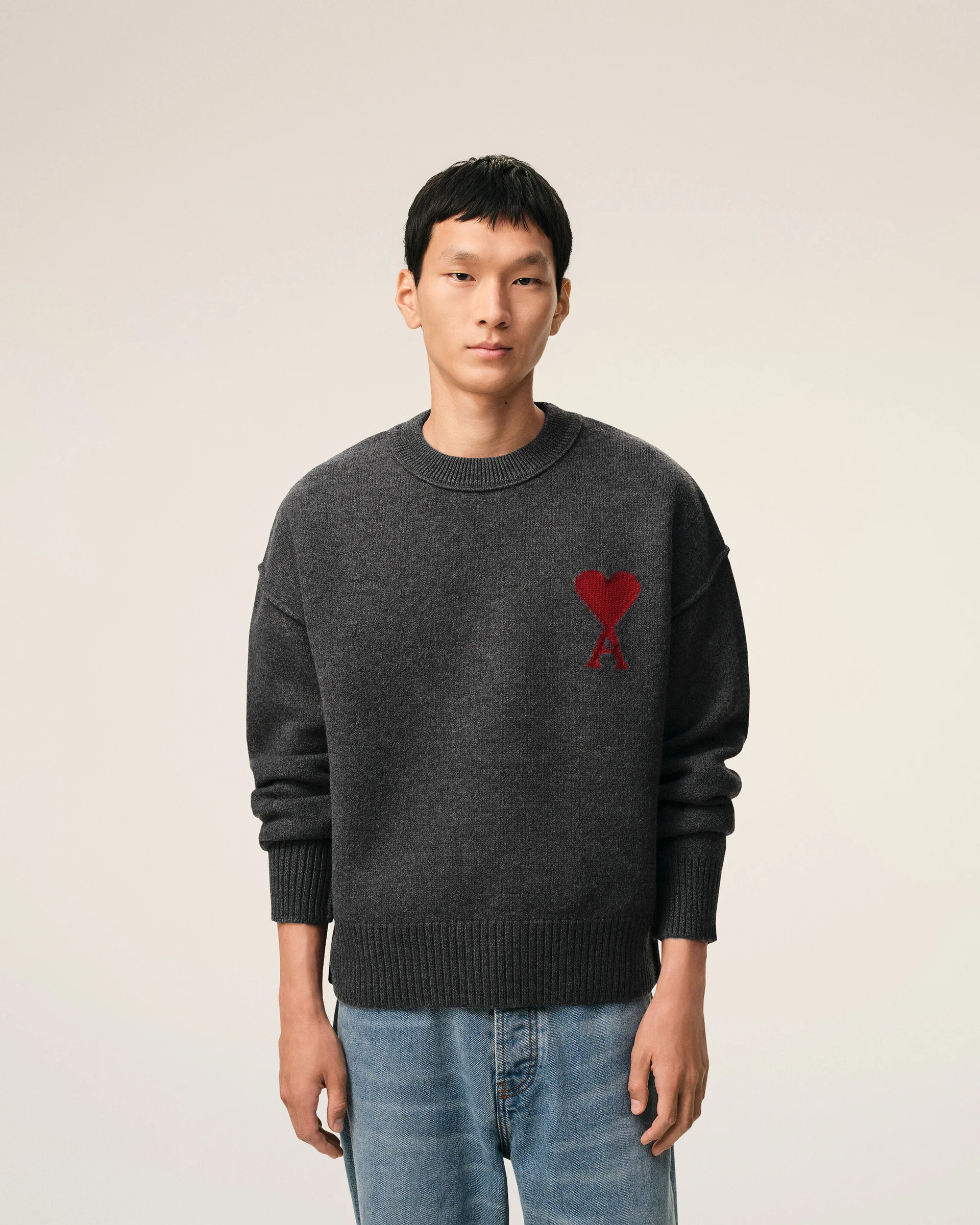 Jersey De Cuello Redondo De Lana Gris Con Estampado Ami De Coeur SWEATERS Malva CO
