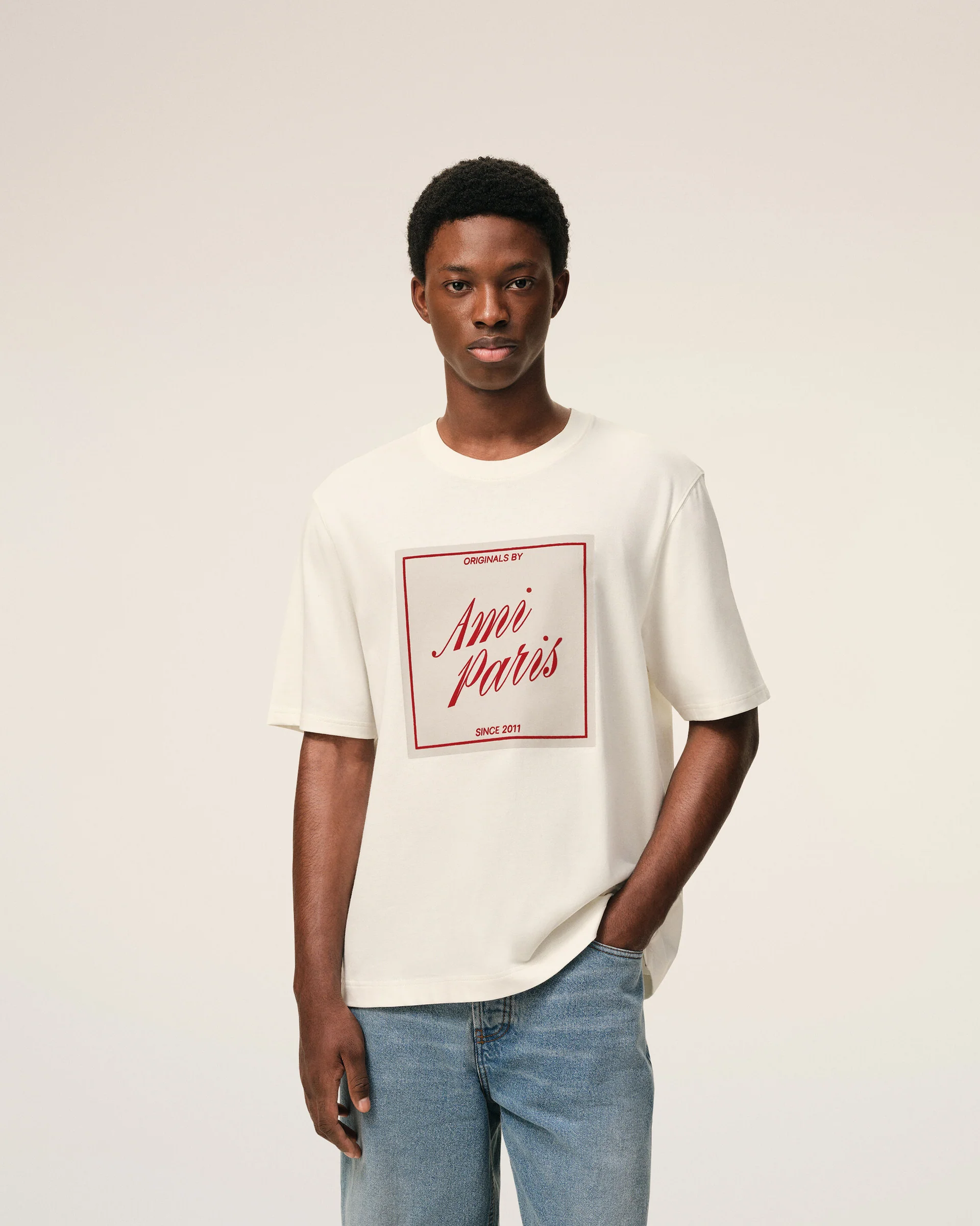 T-Shirt Blanca De Algodón Con Estampado Ami Paris Heritage T-SHIRT Malva CO