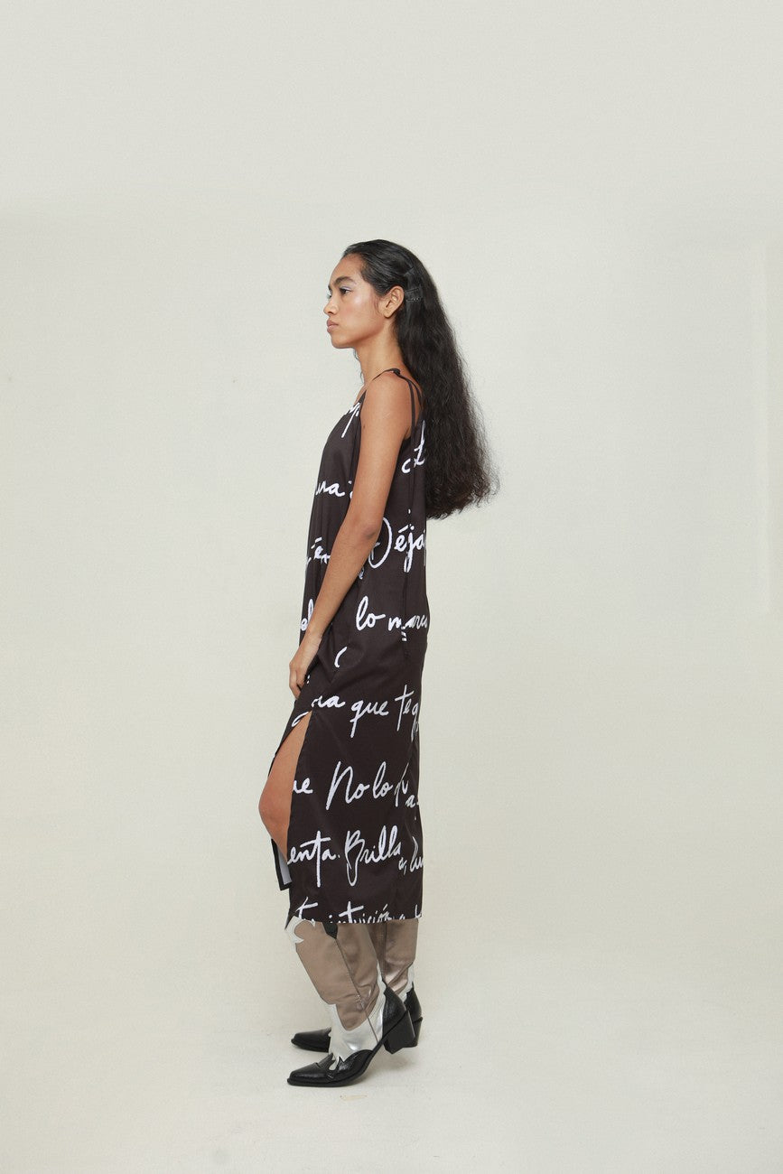 Vestido Slip Texto Maxi