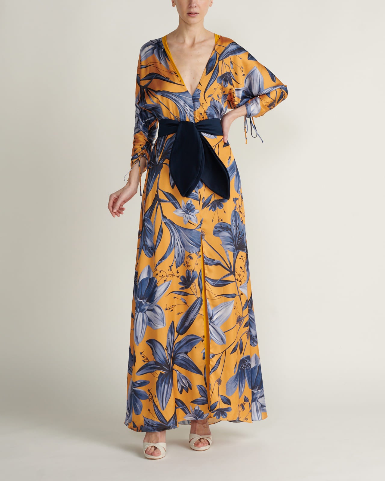Vestido Maxi Floral Mostaza