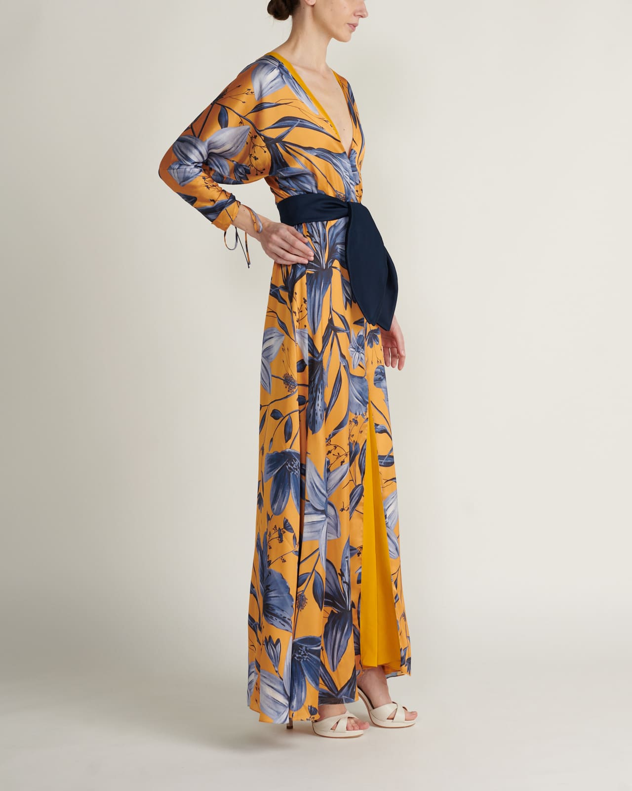 Vestido Maxi Floral Mostaza