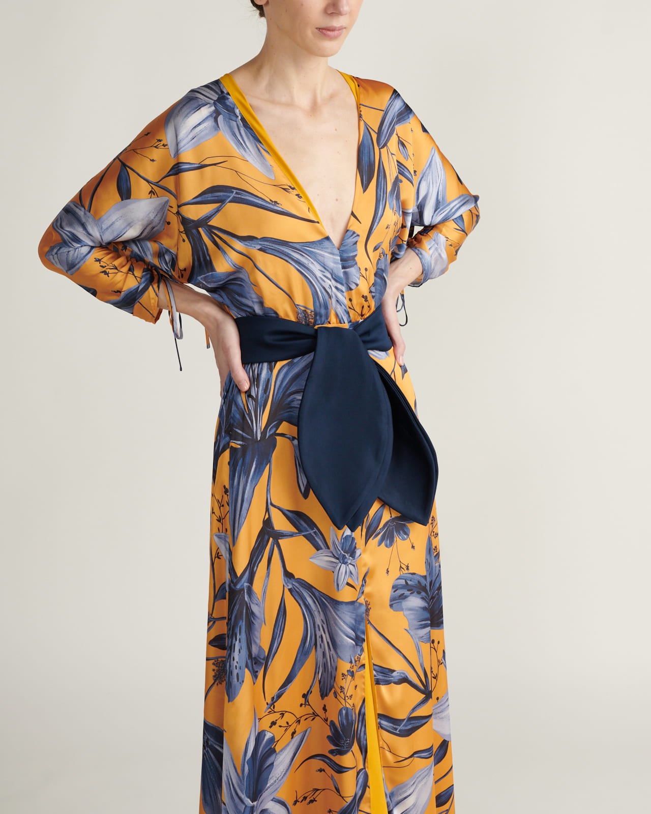 Vestido Maxi Floral Mostaza