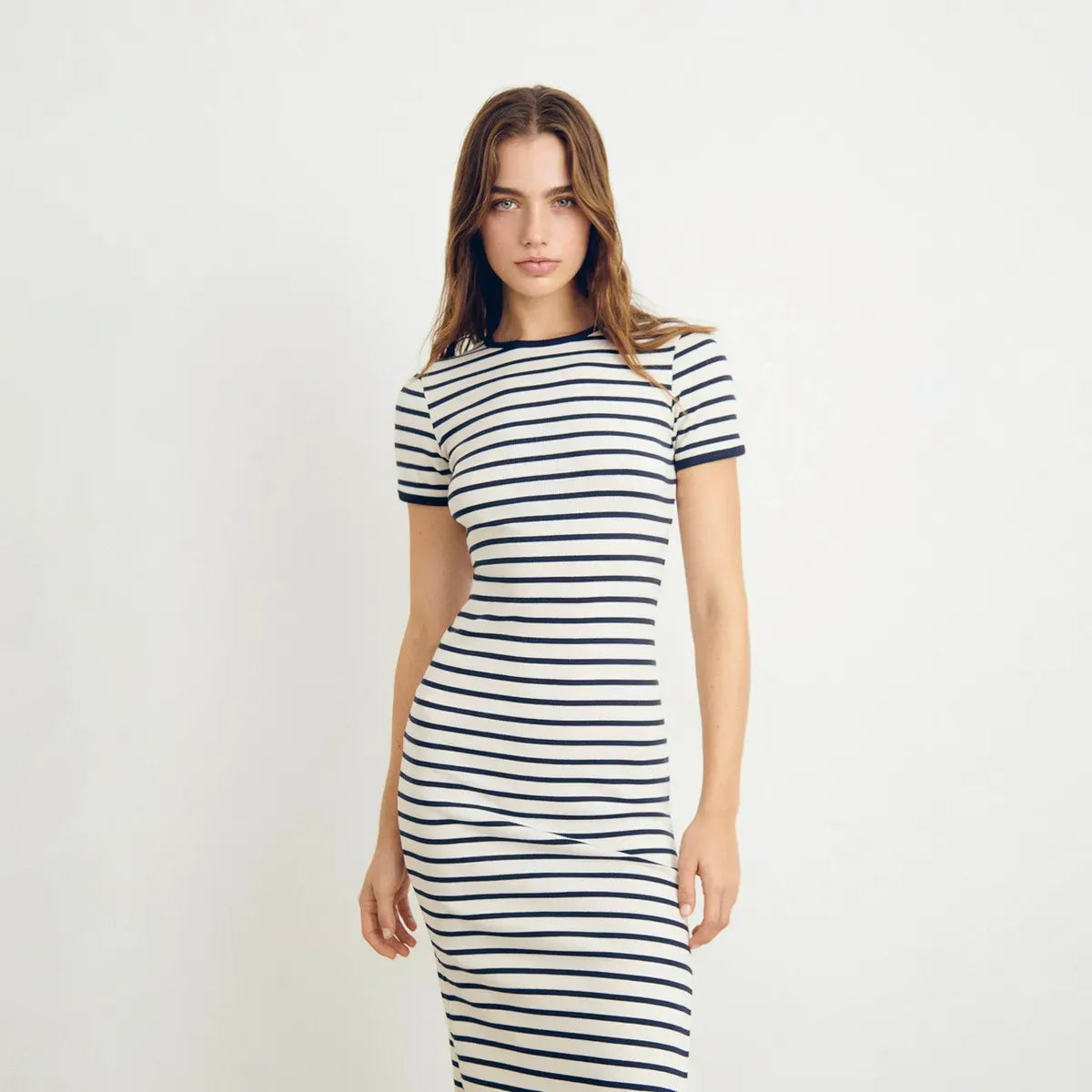 Maxi Vestido Raya Tejida Manga Corta