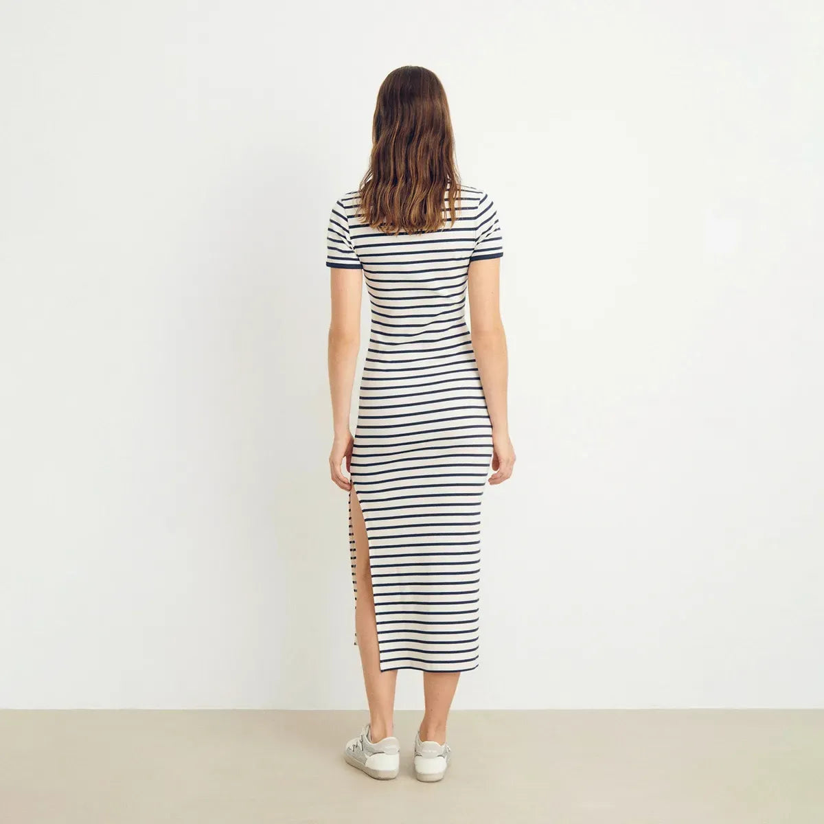 Maxi Vestido Raya Tejida Manga Corta