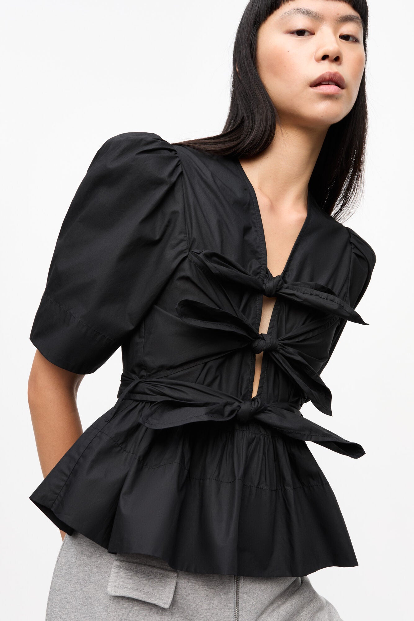 Blusa Washed Stretch Cotton Tie Strap