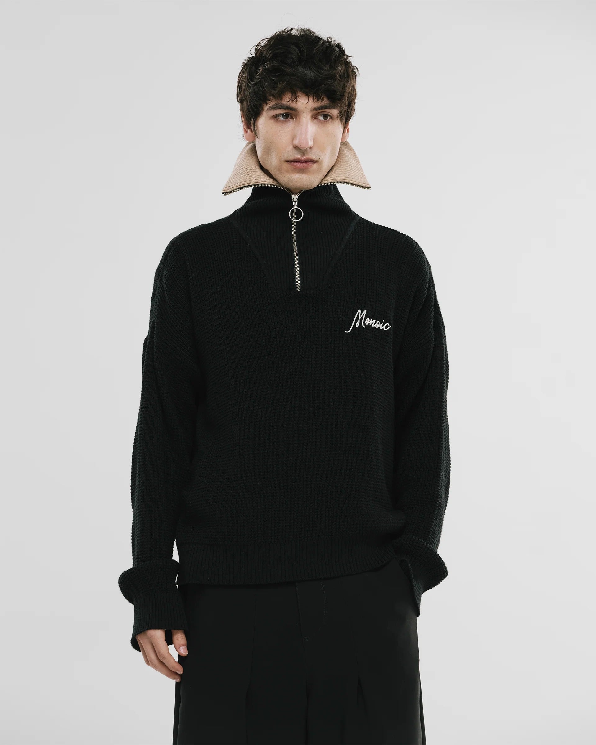 Jersey De Punto Zip Funnel Neck
