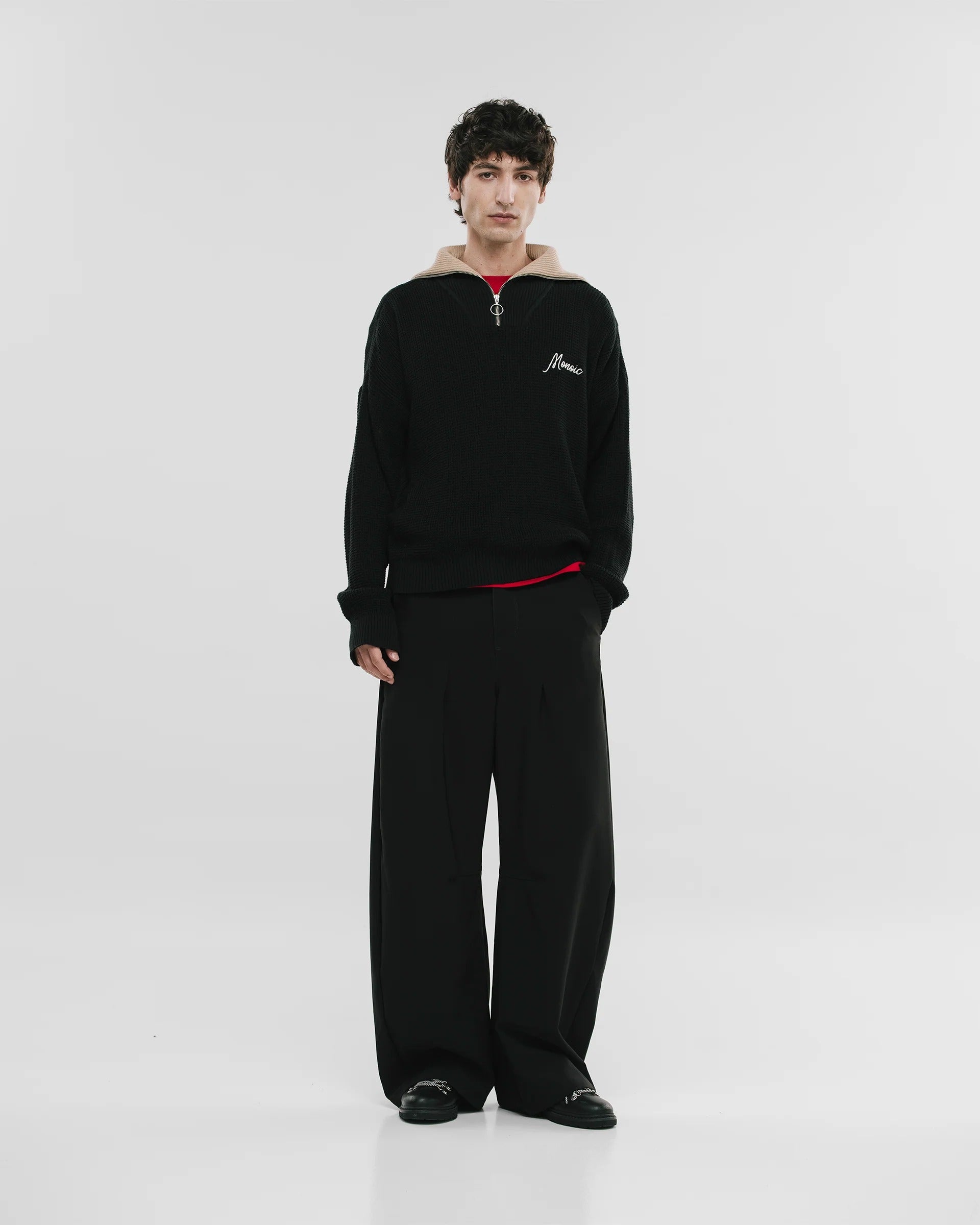 Jersey De Punto Zip Funnel Neck