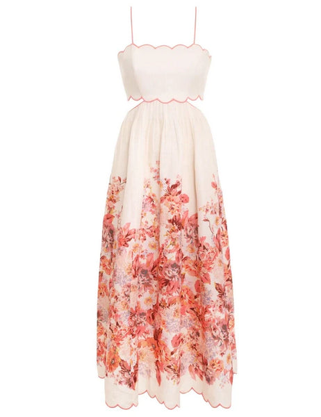 Vestido Devi Scallop Cream Floral